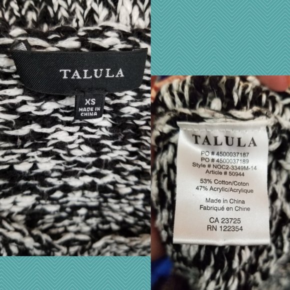 Talula Black & White Marled Knit V-Neck Asymmetrical Sweater - Picture 4 of 4